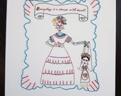Hand embroidered art canvas Unique day of dead design, 'Playing with Death'
