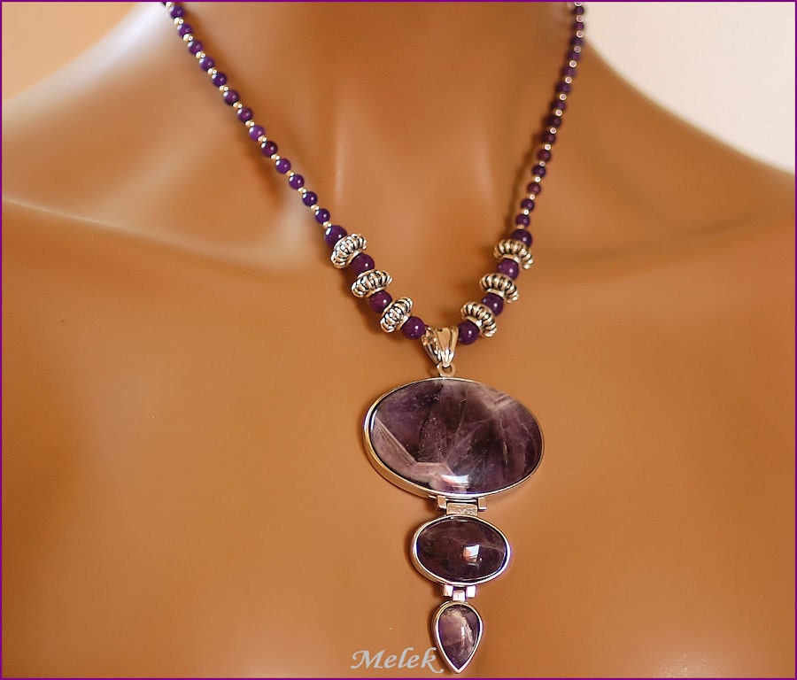 Amethyst Triple Pendant in Rhodium Setting Necklace