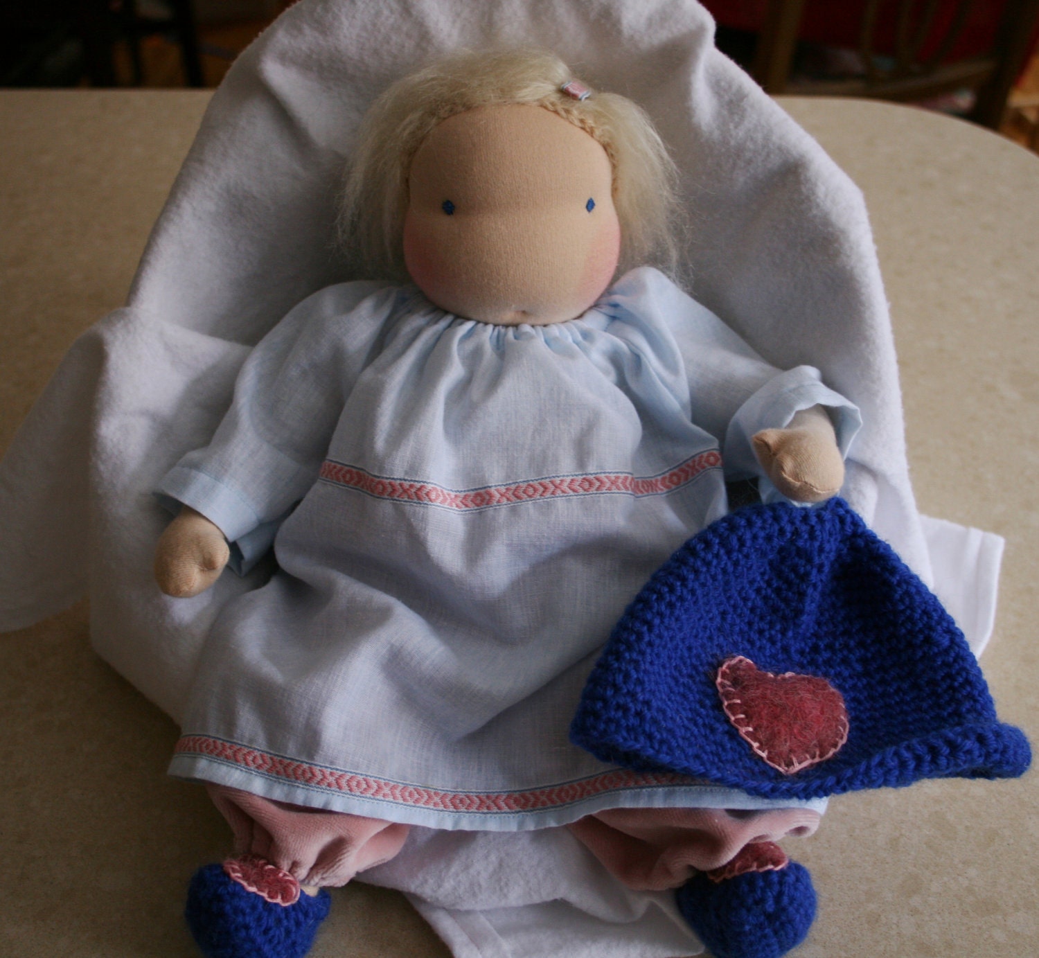 Waldorf Doll. Baby Doll. READY TO SHIP. Blonde hair and blue eyes 14 Inches.