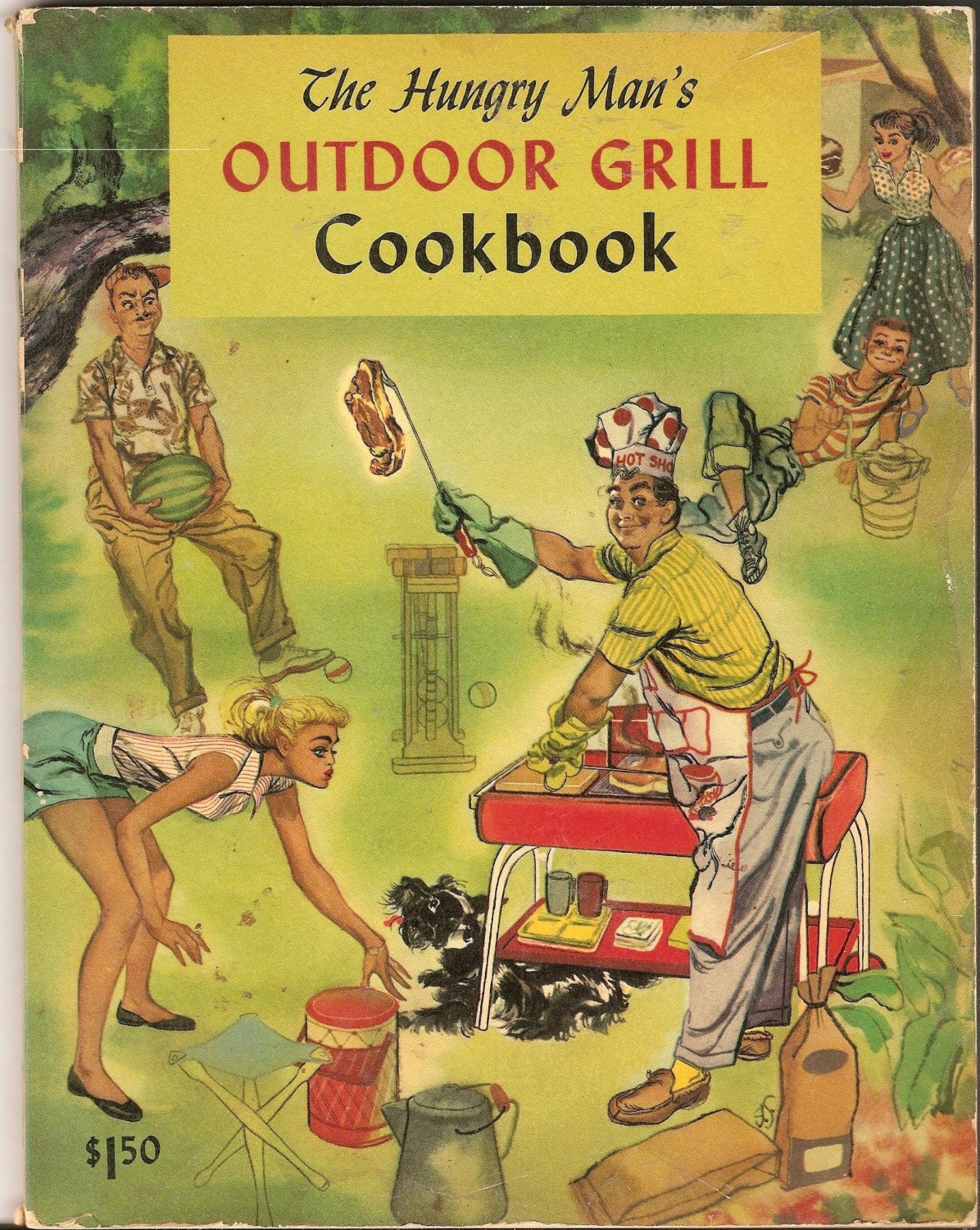 VINTAGE OUTDOOR GRILL COOKBOOK  ILLUSTRATED 1954 HUNGRY MAN COOKING BOOK RECIPES BARBEQUE