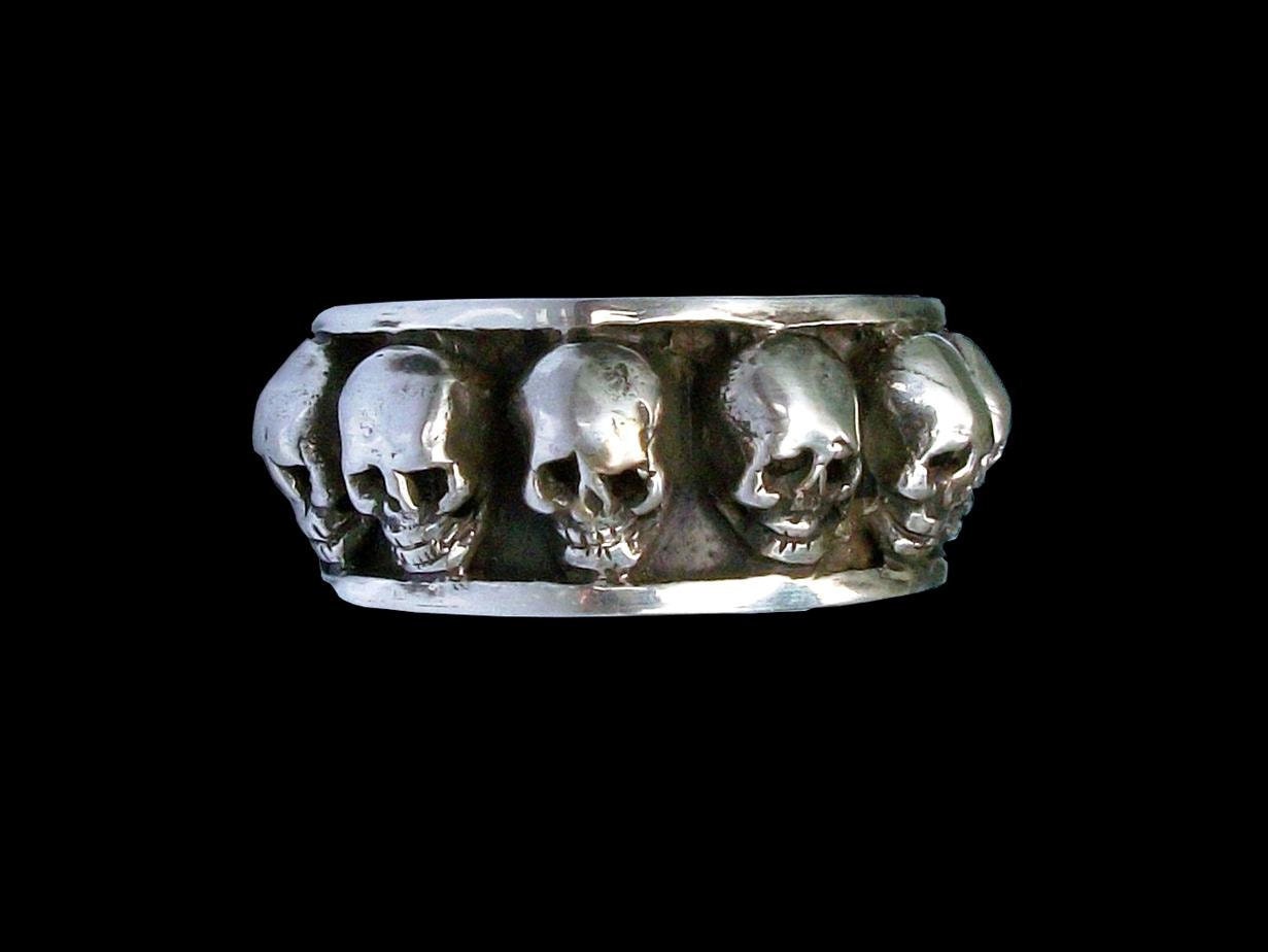 925 Solid Sterling Silver 6 skulls Templar ring -  ALL SIZES