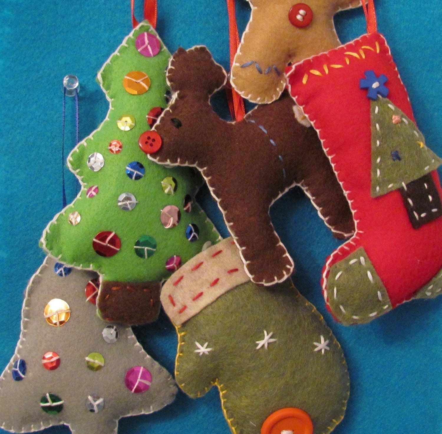RESERVED FOR VICKIE - Assorted Set of 6 Funky Felt Ornaments