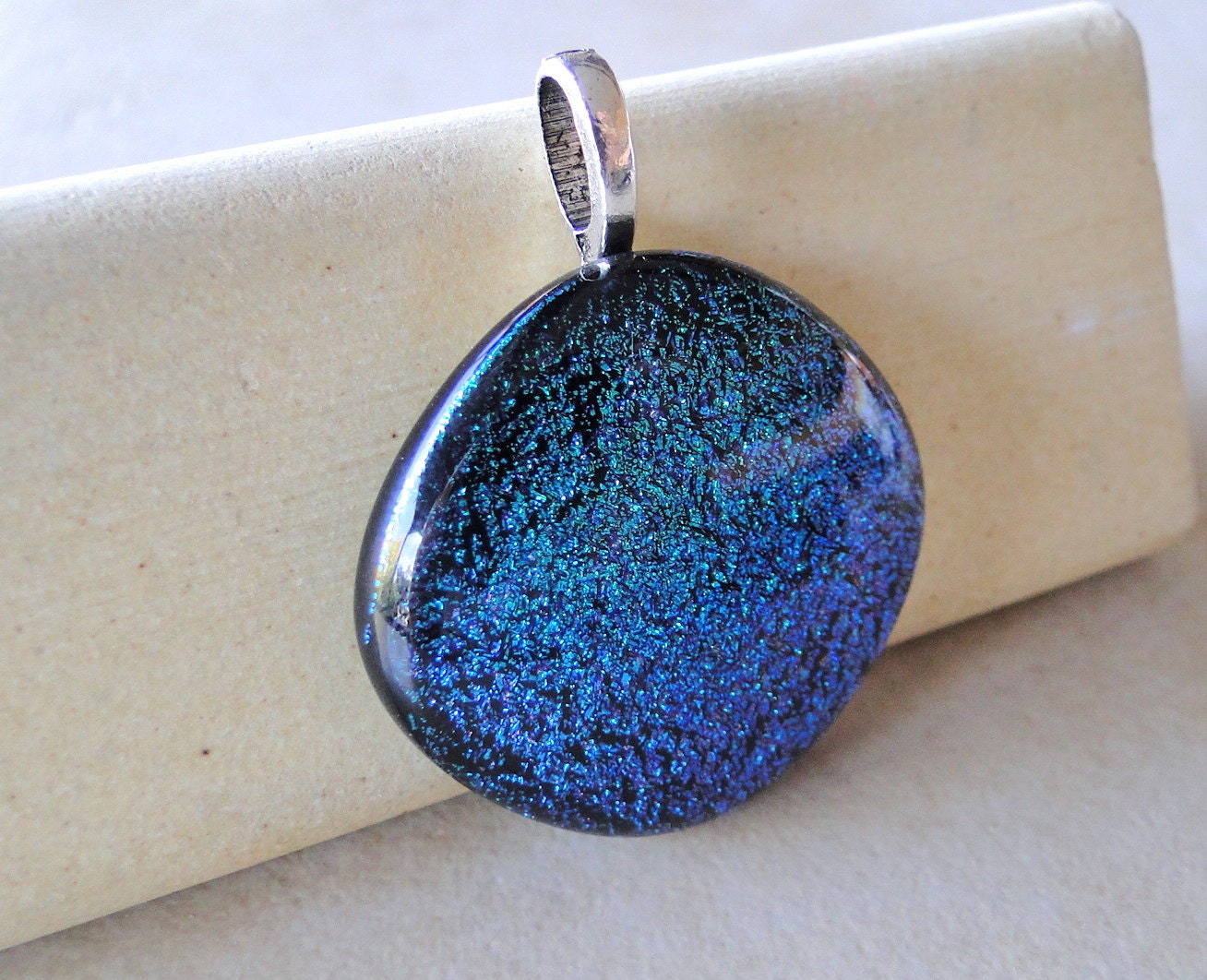Sparkling Blue And Green Square Dichroic Glass Pendant (538/P242)