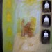 Abstract Painting Mixed media textures of wax. surreal everyday scene, japanese women yellow green blue black beige by Ana Gonzalez