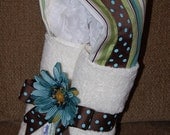 Aqua-Blue, Sage, and Dark Brown Hooded Baby/Toddler Towel
