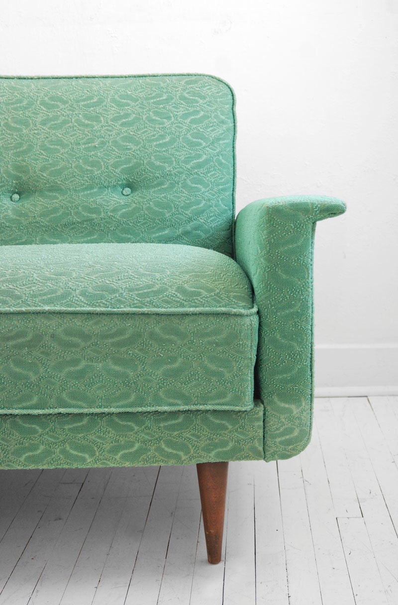 ON HOLD until April 26th - Vintage Sea Foam Green Sofa - Couch, Mid Century, Modern, Retro, Eames