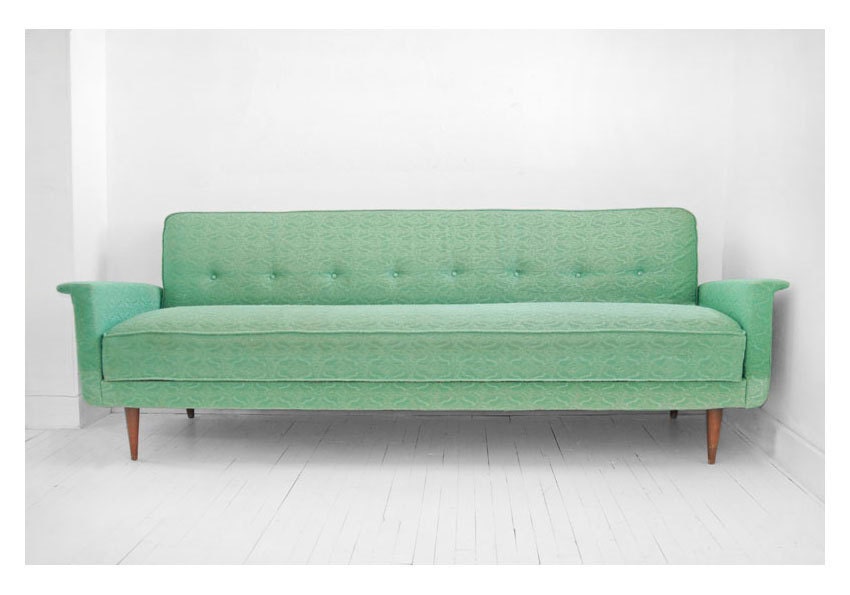 ON HOLD until April 26th - Vintage Sea Foam Green Sofa - Couch, Mid Century, Modern, Retro, Eames