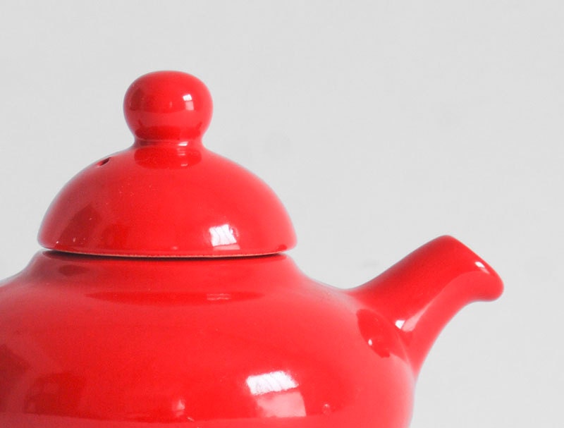 Vintage Red Ceramic Tea Pot - Mid Century, Modern, Retro, Kitchen, 1950's