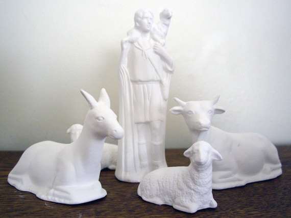 White Porcelain 15 Piece Small Nativity Set - No Glaze -  Holiday Decoration