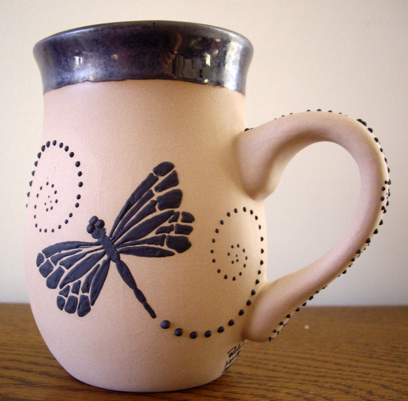 Dragonfly Stoneware Coffee Mug - 12 Ounce Stoneware Cup