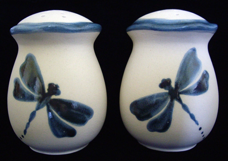 Blue Dragonflies Stoneware Salt and Pepper Shaker Set