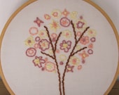 Spring Tree Branch Embroidery - Brown Yellow Purple Pink - SALE - Use Coupon Code CYBERMONDAY for 10% discount