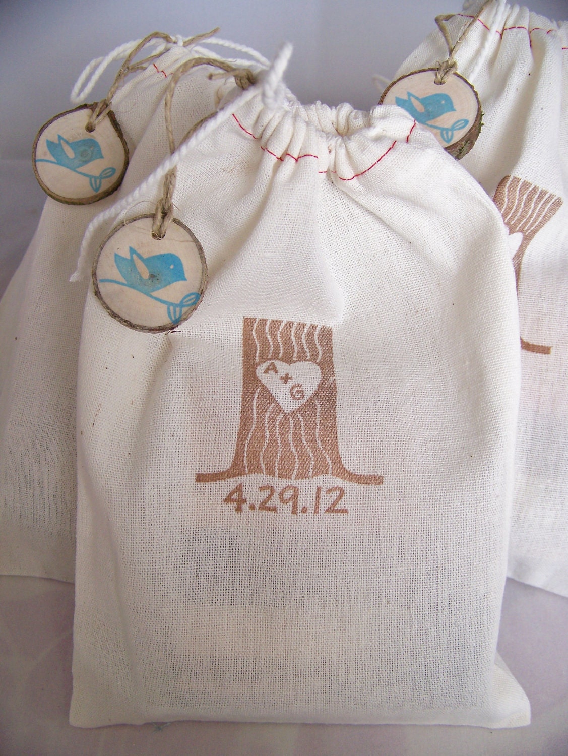 Organic Coffee Wedding Favor  Rustic Tree Stump Custom Cotton Bags