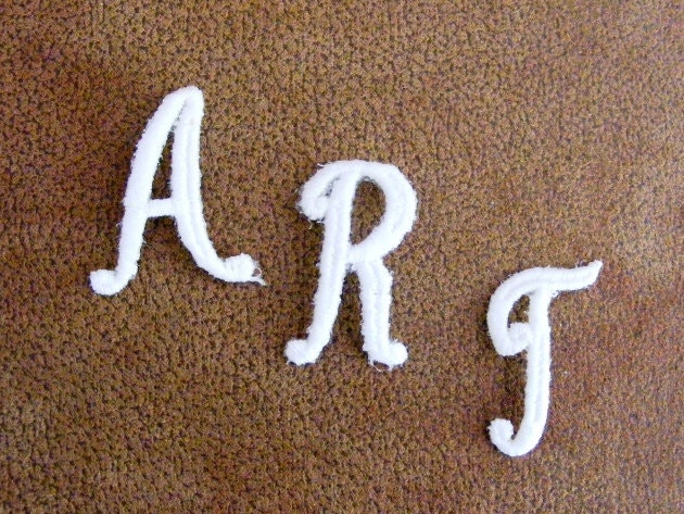 Vintage French 1950's Cotton and Silk Script Monograms Letters 1 1/2 Inch Alphabet in Pure White