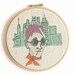 Embroidery Hoop Art - 'The geezer' Textile Art in purple, orange and teal - 6 inches hoop