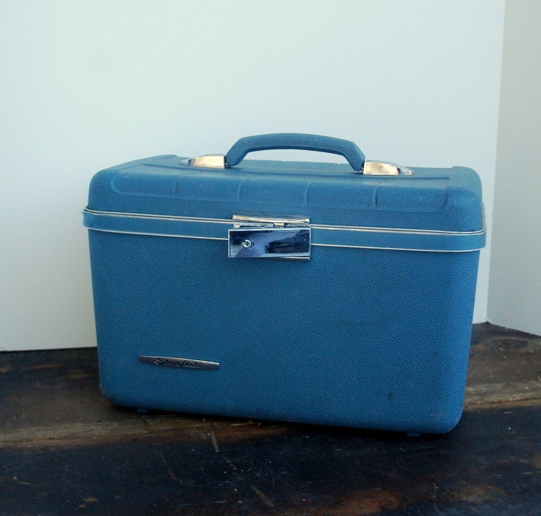 Blue Train Case Vintage Luggage 1950s Storage Solutions