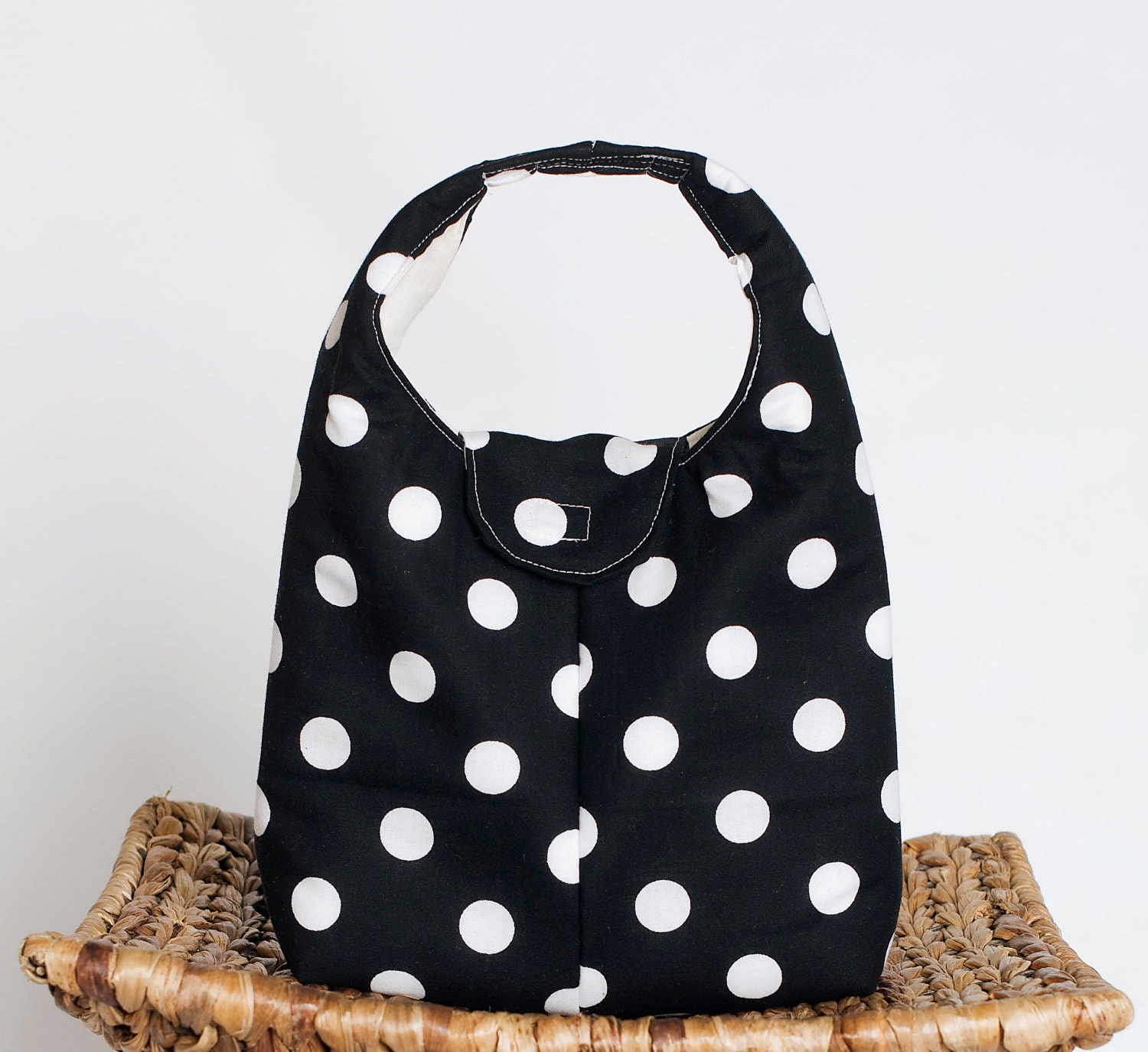 Insulated Lunch Bag - Black With White Dots