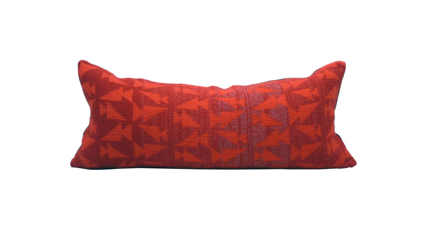10"x23" Red Cotton and Salmon Red Merino Geometric Pillow Cover