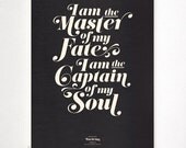 INVICTUS on black - typography art print - 13 x 19 in French or English - vintage collection