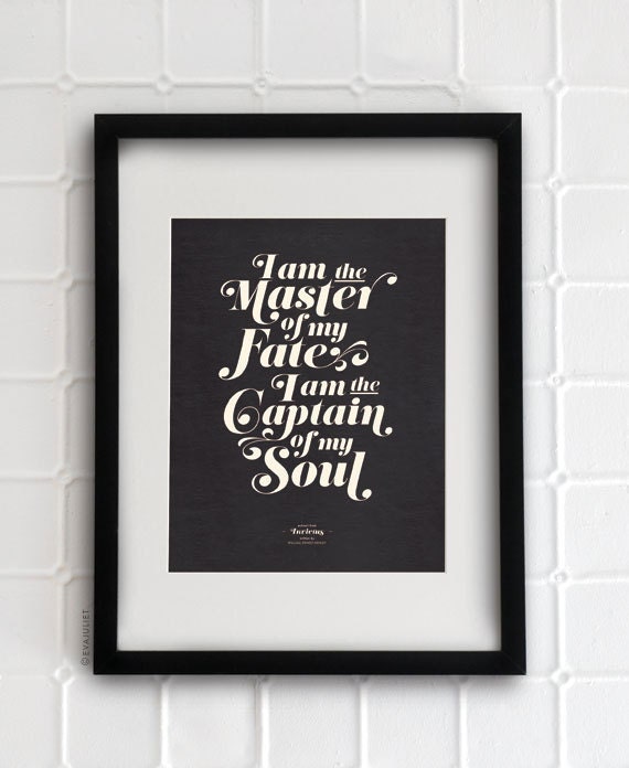 INVICTUS on black - typography art print - 8.5 x 11 in French or English - vintage collection
