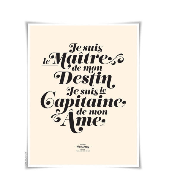 INVICTUS on cream - typography art print - 8.5 x 11 in French or English - vintage collection
