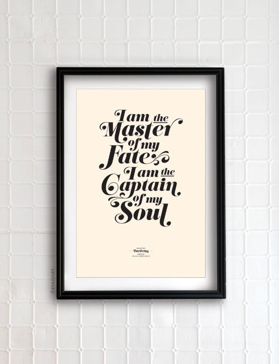 INVICTUS on cream - typography art print - 13 x 19 in French or English - vintage collection