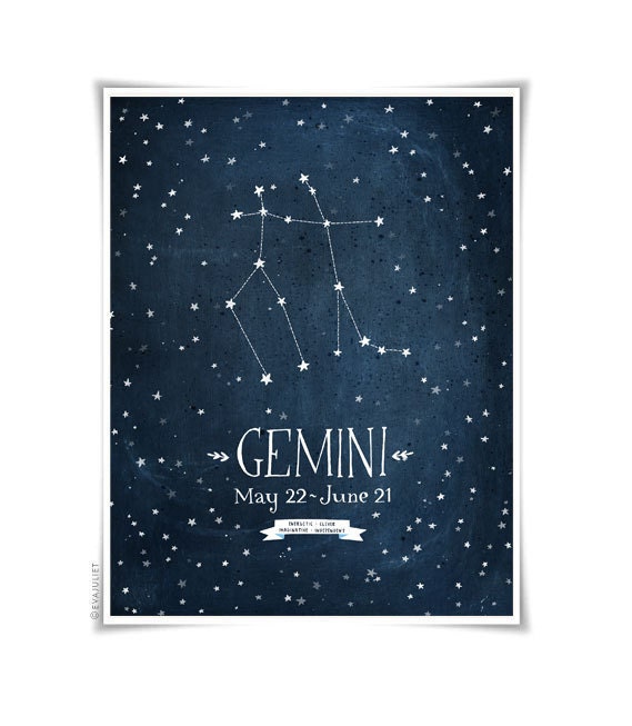 Personalized Zodiac Constellation print - 8.5 x 11 - Twelve Astrological signs available