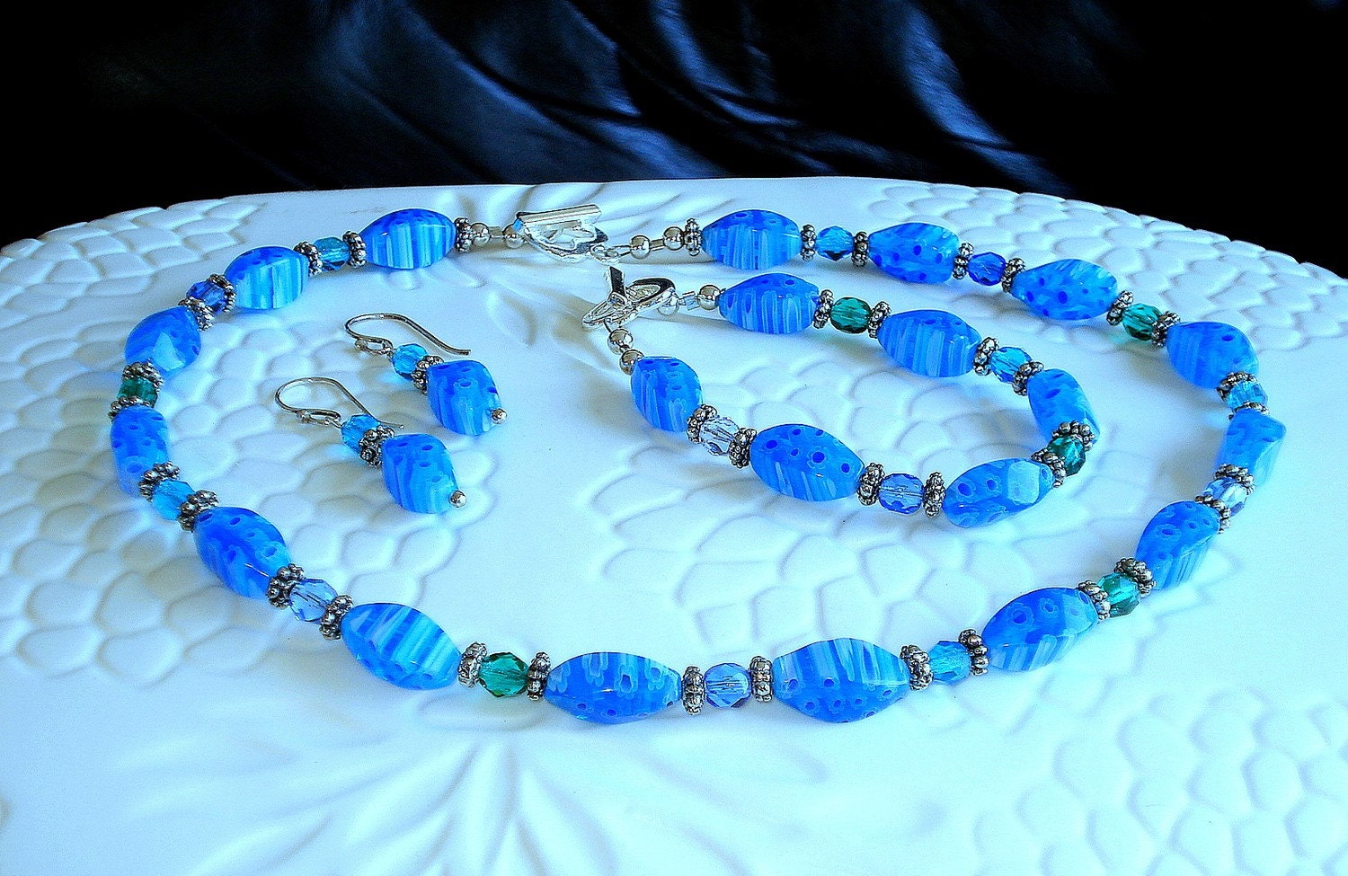Italian Millifiori Glass Necklace, Bracelet, Earrings