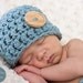 Baby Boy Button Hat Crochet  Blue Newborn Photo Prop