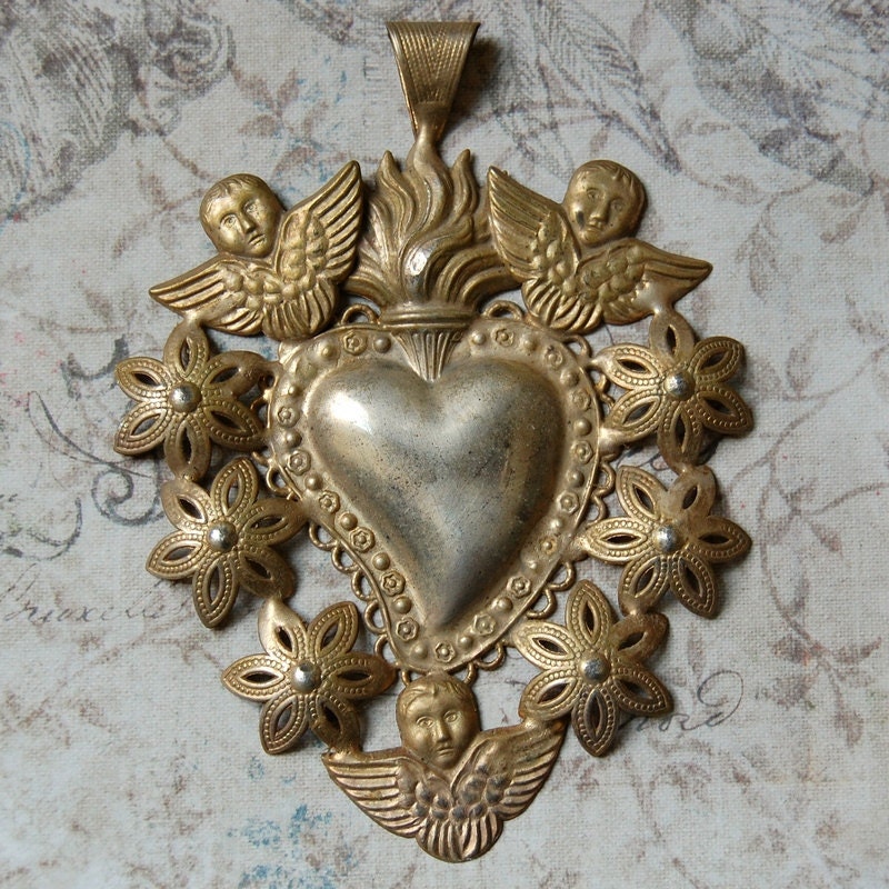 Vintage Silver Ex Voto Sacred Heart