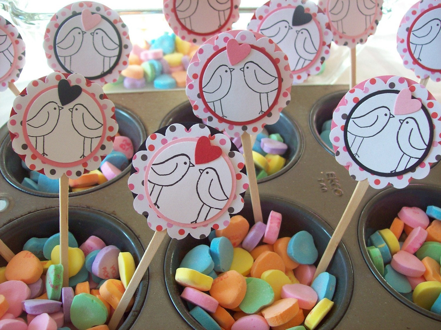 Wedding Cupcake Toppers, Bridal Shower Cupcake Toppers, Love Bird Cupcake Toppers, Engagement Cupcake Toppers - Set of 12
