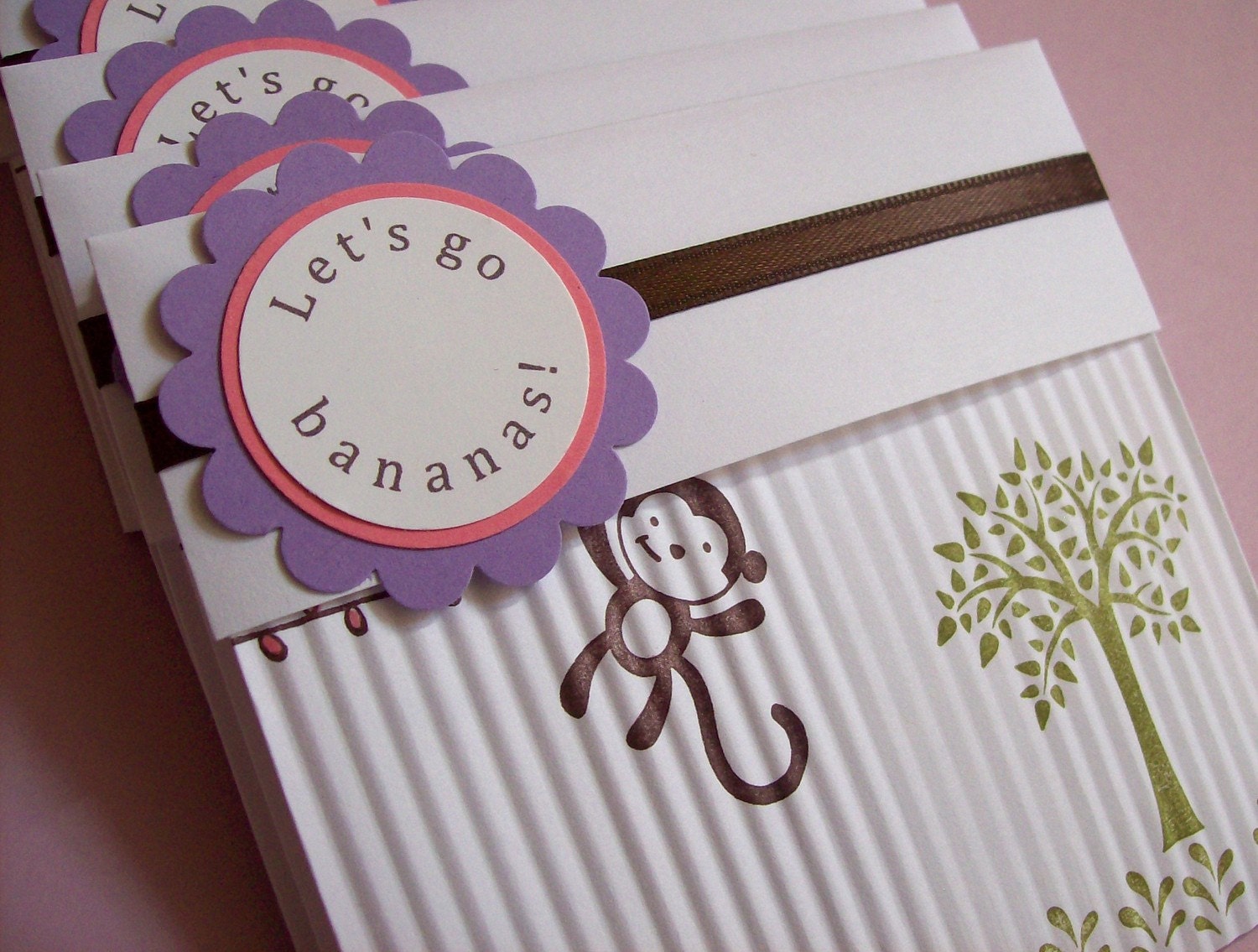 Monkey Invitations - Set of 8 - Perfect for girls birthday, baby shower or baby announcement