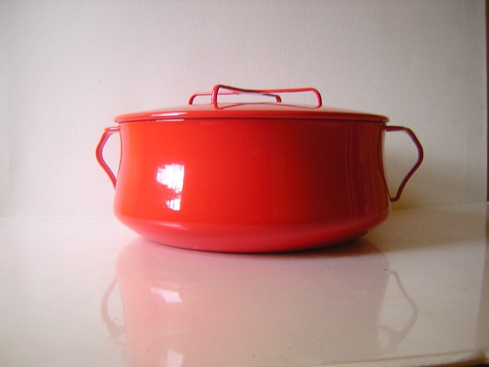 Vintage Dansk Kobenstyle Enamel Cookware - IHQ Enameled Jens Quistgaard Huge Rare 8 Quart Dutch Oven - Valentine Red - Near Mint