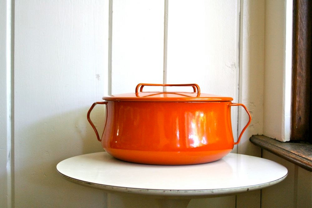 Vintage Dansk Kobenstyle Enamel Cookware - IHQ Enameled Jens Quistgaard Large Dutch Oven - Orange