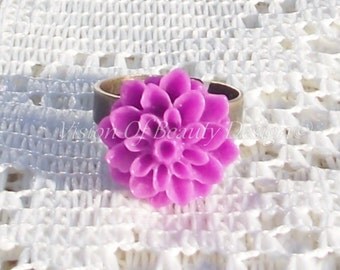 Dahlia Chrysanthemum Adjustable Ring - Pick A Color, Gift for Her, Under 10