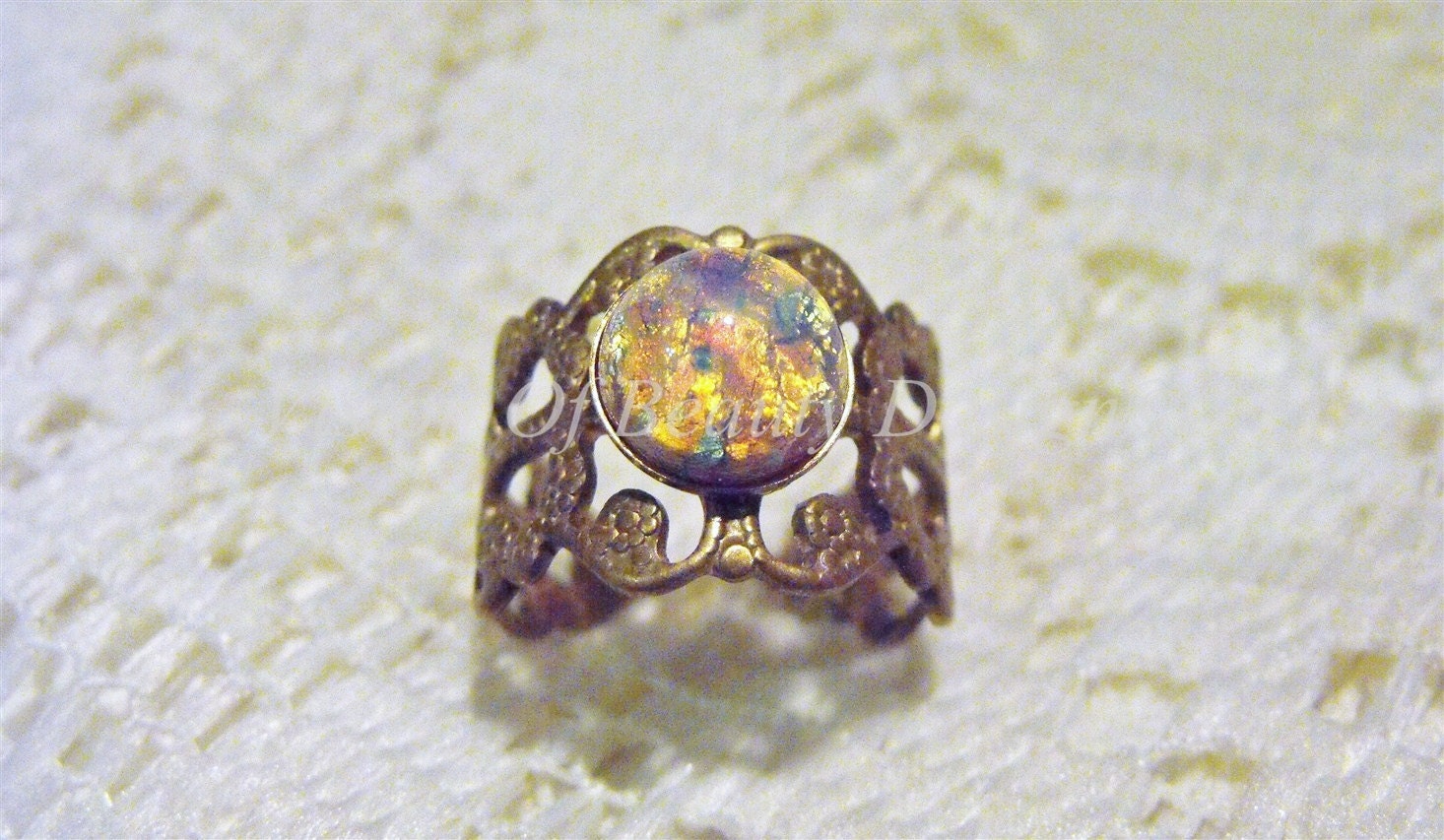 Vintage Style Fire Opal Filigree Ring