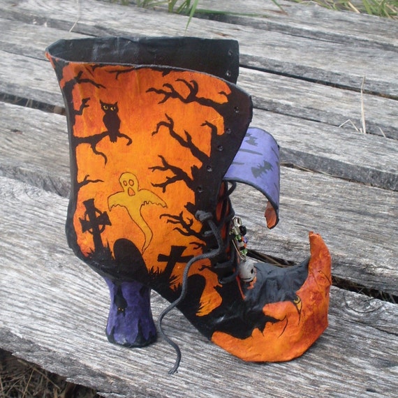 Witch Boots Decor
 Original Vintage style Halloween WITCH BOOT by mieljolie on Etsy