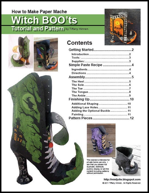 Cómo hacer un papel Mache Witch BOO't - PDF Paso a paso Boot decorativo Witch Modelo de contenedores y Tutorial para Halloween o todo el año