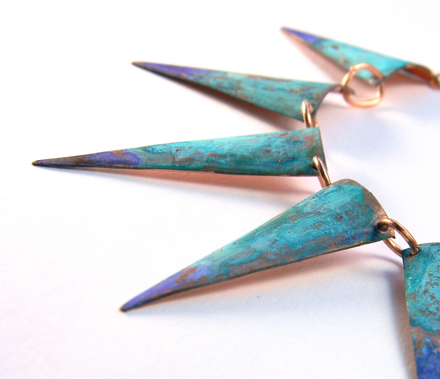Hand Forged Copper Spike Necklace patinated teal purple