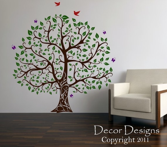 Gorgeous Leaved Bird and Butterfly Tree Vinyl Wall Decal