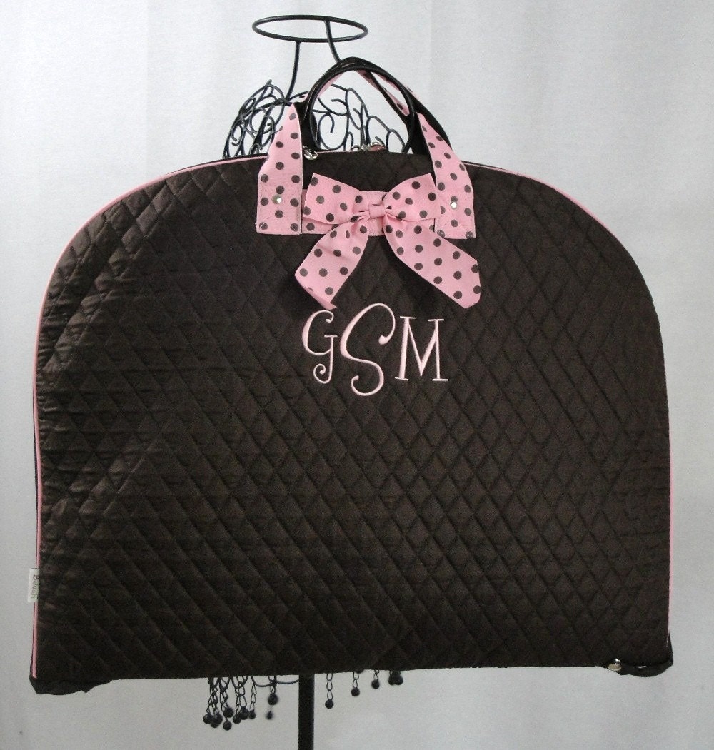 Personalized Quilted Garment Bag Chocolate by DeerpathDesigns