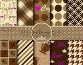 Digital Paper Pack - Coffee Shoppe Collection - 10 Digital Papers - 12x12 300DPI