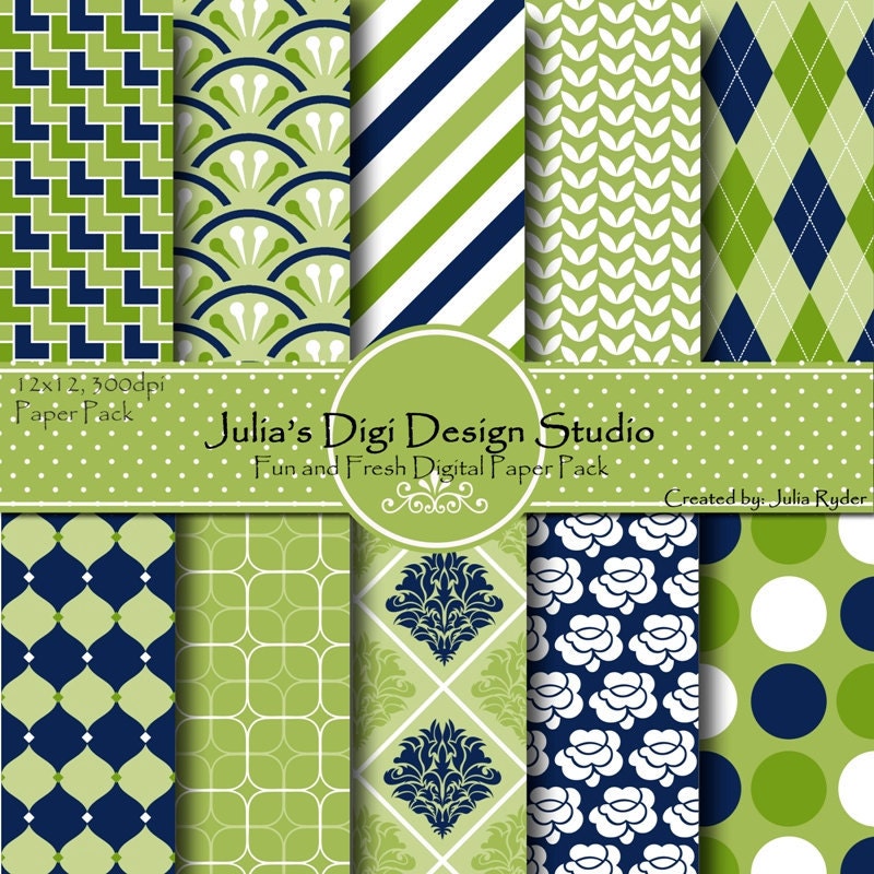 Digital Paper Pack, Fun and Fresh Collection - 10 Digital Papers - 12x12 300DPI