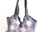Clearance - Towngril Argyle - recycled felted sweater and leather tote bag