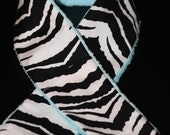 Camera Strap Slipcover Black and White Zebra with Aqua Minky slip cover  Free Lens Cap Pocket