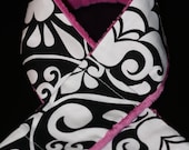 Camera Strap Slipcover Black and White Divine Damask with Orchid Purple Minky Slip Cover Free Lens Cap Pocket