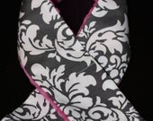 Camera Strap Slipcover Slip Cover Grey and White Damask with Orchid Purple Minky Free Lens Cap Pocket