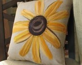 Decorative Pillow, Cushion, Throw Pillow, Soft Sunflower Folk Art Pillow