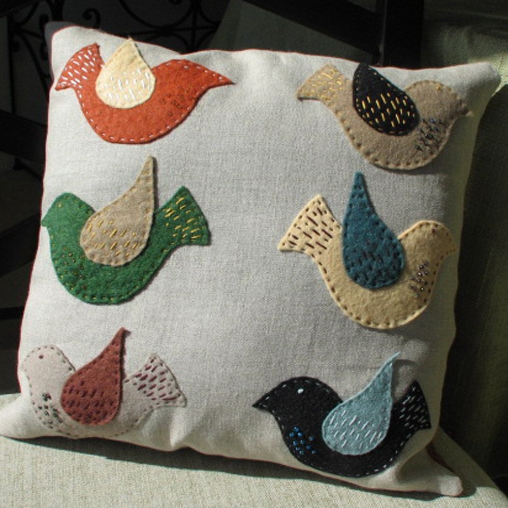 Handmade Pillow - Freckled Bird Folk Art, cushion, accent pillow, home decor, bird pillow