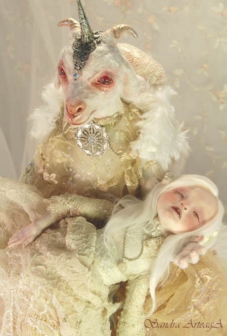 Christmas SALE - Lillith and Eva ART DOLL ooak fantasy tale goat fairies fairy white